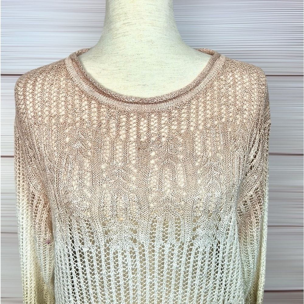 Lafayette 148 Ombre Open Knit Linen Blend Sweater Semi Sheer Size M